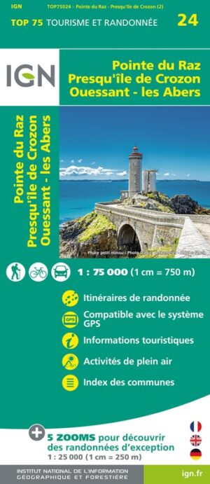 TSQ-24 Ouessant, Les Abers, Crozon, Pointe du Raz | IGN overzichts- en wandelkaart 9782758551324  IGN TOP 75  Fietskaarten, Wandelkaarten Bretagne