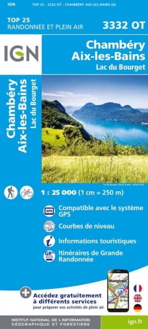 wandelkaart 3332OT Aix-les-Bains, Lac du Bourget 1:25.000 9782758552246  IGN IGN 25 Franse Alpen/ Nrd.helft  Wandelkaarten Mont Blanc, Chamonix, Haute-Savoie