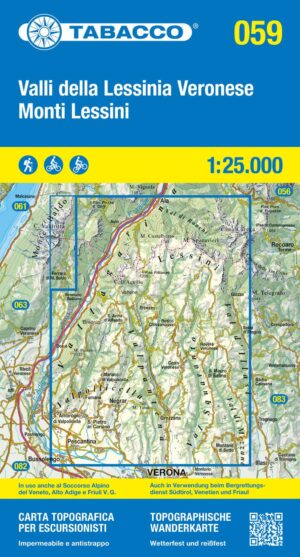 TAB-059 Monti Lessini | Tabacco wandelkaart 9788883152009  Tabacco Tabacco 1:25.000  Wandelkaarten Gardameer