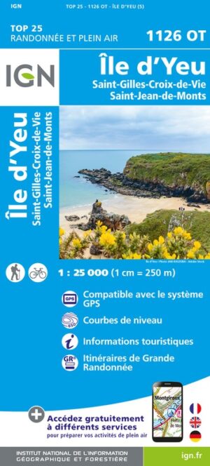 wandelkaart 1126OT Île d'Yeu , St-Jeans-d-Monts 1:25.000 9782758555681  IGN IGN 25 Charente, Vendée  Wandelkaarten Vendée, Charente