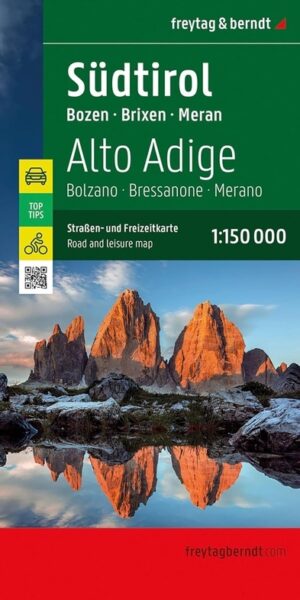 Tirol Zuid - Bozen - Brixen - Meran | autokaart, wegenkaart 1:150.000 9783707925135  Freytag & Berndt   Landkaarten en wegenkaarten Zuid-Tirol, Dolomieten