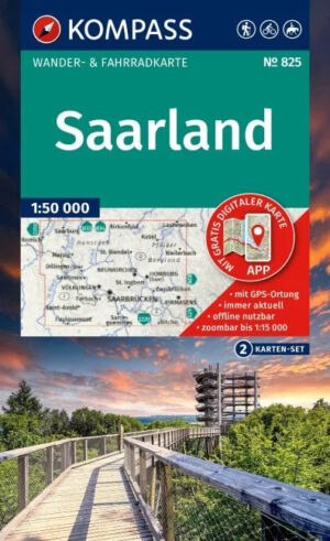 Kompass wandelkaart KP-825 Saarland 9783991544197  Kompass Wandelkaarten Kompass Rheinland-Pfalz  Lopen naar Rome, Wandelkaarten Saarland, Hunsrück