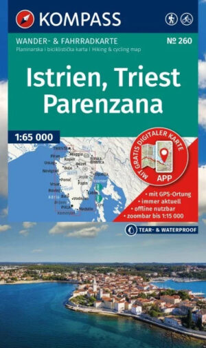 Kompass wandelkaart KP-260 Istrië - Triëst 1:65.000 9783991545774  Kompass Wandelkaarten   Wandelkaarten Kroatië