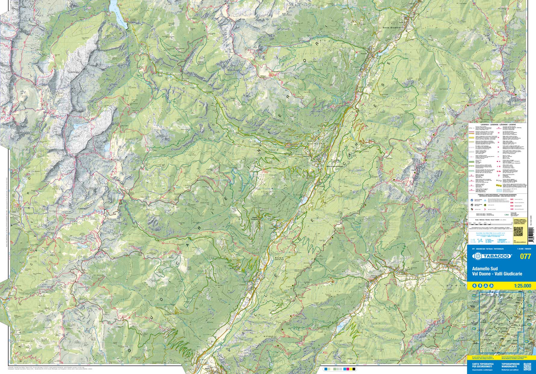 TAB-077 Adamello Sud | Tabacco wandelkaart 9788883152108 Tabacco Tabacco 1:25.000 Wandelkaarten Zuid-Tirol, Dolomieten TAB-077 Adamello Sud | Tabacco wandelkaart 9788883152108 Tabacco Tabacco 1:25.000 Wandelkaarten Zuid-Tirol, Dolomieten