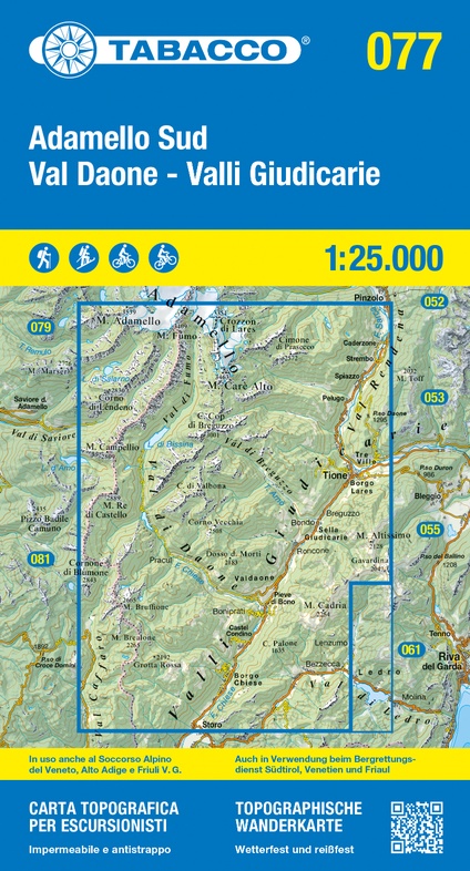 TAB-077 Adamello Sud | Tabacco wandelkaart 9788883152108 Tabacco Tabacco 1:25.000 Wandelkaarten Zuid-Tirol, Dolomieten TAB-077 Adamello Sud | Tabacco wandelkaart 9788883152108 Tabacco Tabacco 1:25.000 Wandelkaarten Zuid-Tirol, Dolomieten