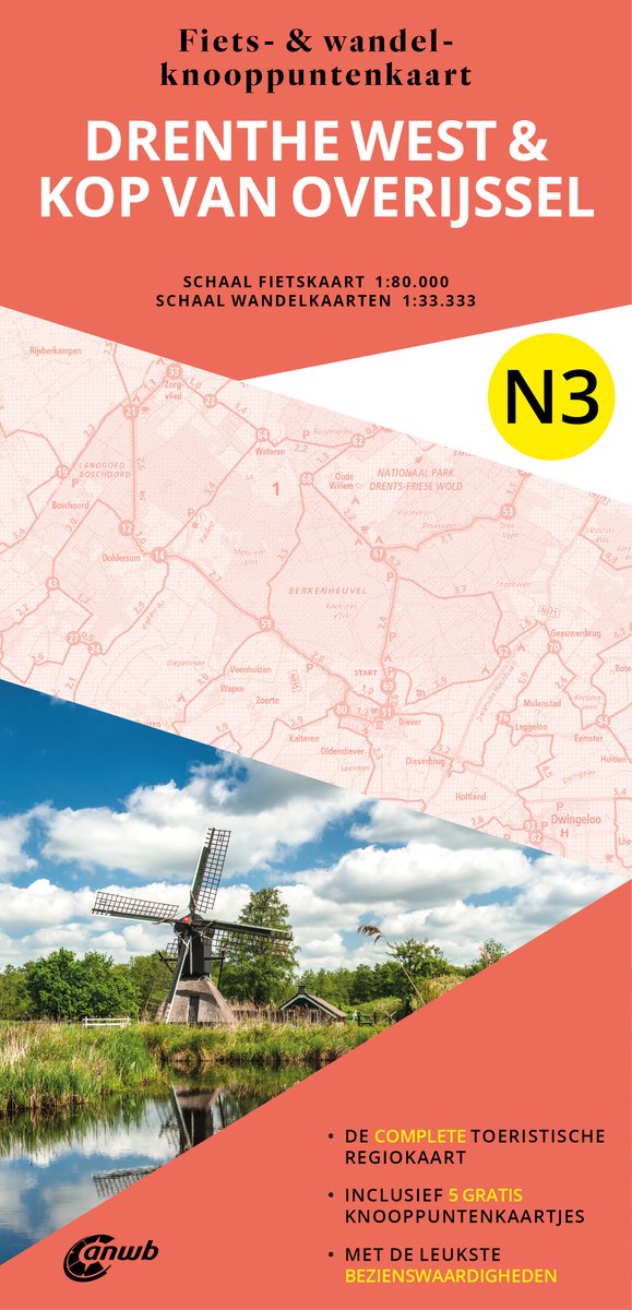 N3 Drenthe West & Kop van Overijssel 9789018055288 ANWB ANWB Fiets & wandelknooppunten Wandelkaarten Drenthe N3 Drenthe West & Kop van Overijssel 9789018055288 ANWB ANWB Fiets & wandelknooppunten Wandelkaarten Drenthe
