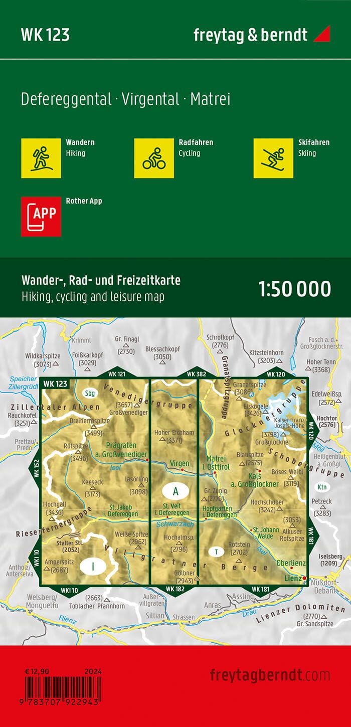 WK-123 Matrei, Defereggen,Virgental wandelkaart 1:50.000 9783707922943 Freytag & Berndt WK 1:50.000 Wandelkaarten Osttirol WK-123 Matrei, Defereggen,Virgental wandelkaart 1:50.000 9783707922943 Freytag & Berndt WK 1:50.000 Wandelkaarten Osttirol
