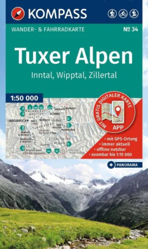 Kompass wandelkaart KP-34 Tuxer Alpen 9783991544777  Kompass Wandelkaarten Kompass Oostenrijk  Wandelkaarten Tirol