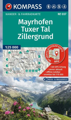 Kompass wandelkaart KP-037  Mayrhofen,Tuxer Tal, Zillergrund 9783991545156  Kompass Wandelkaarten Kompass Oostenrijk  Wandelkaarten Tirol