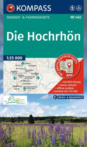 Kompass wandelkaart KP-462 Die Hochrhön 1:25.000 9783991545231  Kompass Wandelkaarten Kompass Hessen  Wandelkaarten Odenwald, Spessart en Rhön