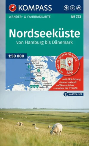 Kompass wandelkaart KP-723 Nordseeküste von Hamburg 1:50.000 9783991545637  Kompass Wandelkaarten Kompass Duitsland  Wandelkaarten Hamburg