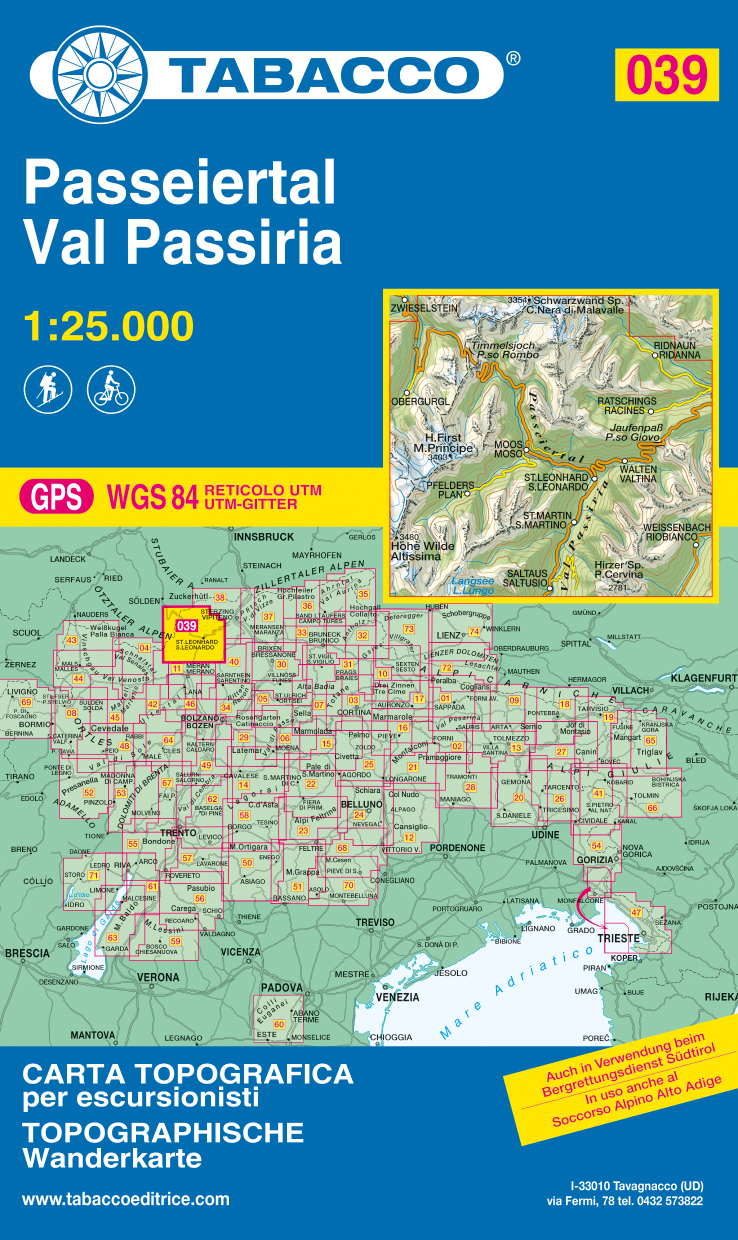 TAB-039 Val Passiria/ Passeiertal | Tabacco wandelkaart 9788883150395 Tabacco Tabacco 1:25.000 Wandelkaarten Zuid-Tirol, Dolomieten TAB-039 Val Passiria/ Passeiertal | Tabacco wandelkaart 9788883150395 Tabacco Tabacco 1:25.000 Wandelkaarten Zuid-Tirol, Dolomieten