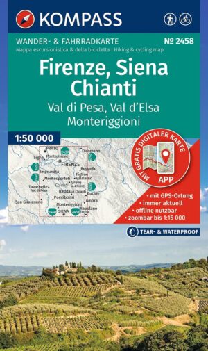 Kompass wandelkaart KP-2458  Firenze, Chianti 9783991545538  Kompass Wandelkaarten Kompass Italië  Wandelkaarten Toscane, Florence