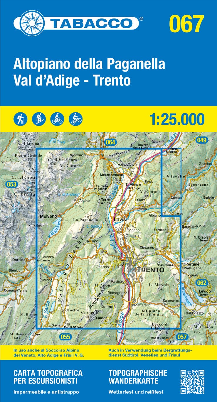 TAB-067 Altopiano della Paganella | Tabacco wandelkaart 9788883151989 Tabacco Tabacco 1:25.000 Wandelkaarten Zuid-Tirol, Dolomieten TAB-067 Altopiano della Paganella | Tabacco wandelkaart 9788883151989 Tabacco Tabacco 1:25.000 Wandelkaarten Zuid-Tirol, Dolomieten