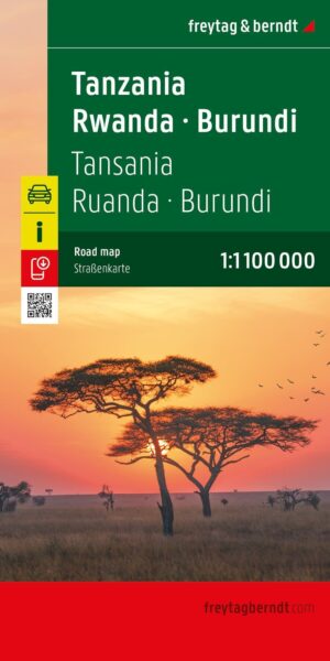 Tanzania Rwanda Burundi | autokaart, wegenkaart 1:1.100.000 9783707923629  Freytag & Berndt   Landkaarten en wegenkaarten Oost-Afrika