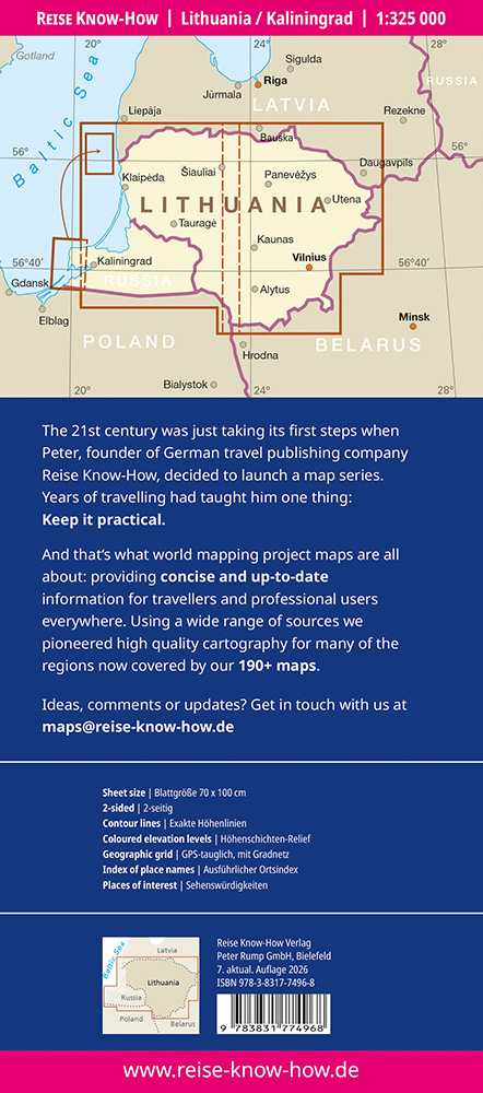 Litouwen landkaart, wegenkaart 1:325.000 9783831774968 Reise Know-How Verlag WMP, World Mapping Project Landkaarten en wegenkaarten Vilnius & Litouwen Litouwen landkaart, wegenkaart 1:325.000 9783831774968 Reise Know-How Verlag WMP, World Mapping Project Landkaarten en wegenkaarten Vilnius & Litouwen