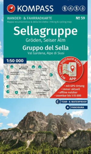 Kompass wandelkaart KP-59 Sellagruppe-Marmolada 1:50.000 9783991543268  Kompass Wandelkaarten KP50 Zuid-Tirol, Dolomieten  Wandelkaarten Zuid-Tirol, Dolomieten