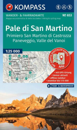 Kompass wandelkaart KP-653 Pale di San Martino 1:25.000 9783991544562  Kompass Wandelkaarten KP25 Zuid-Tirol, Dolomieten  Wandelkaarten Zuid-Tirol, Dolomieten