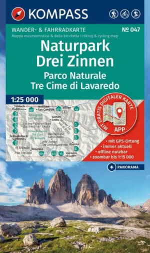 Kompass wandelkaart KP-047 Drei Zinnen / Tre Cime di Lavaredo 9783991545163  Kompass Wandelkaarten KP25 Zuid-Tirol, Dolomieten  Wandelkaarten Zuid-Tirol, Dolomieten