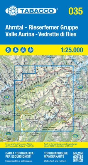 TAB-035  Ahrntal, Rieserfernergruppe | Tabacco wandelkaart 9788883152061  Tabacco Tabacco 1:25.000  Wandelkaarten Zuid-Tirol, Dolomieten