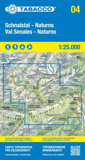 TAB-004  Val Senales | Tabacco wandelkaart TAB-04 9788883152184  Tabacco Tabacco 1:25.000  Wandelkaarten Zuid-Tirol, Dolomieten