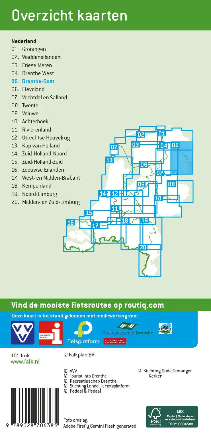 FFK-05 Drenthe-Oost | VVV fietskaart 1:50.000 9789028706385 Falk Fietskaarten met Knooppunten Fietskaarten Drenthe FFK-05 Drenthe-Oost | VVV fietskaart 1:50.000 9789028706385 Falk Fietskaarten met Knooppunten Fietskaarten Drenthe