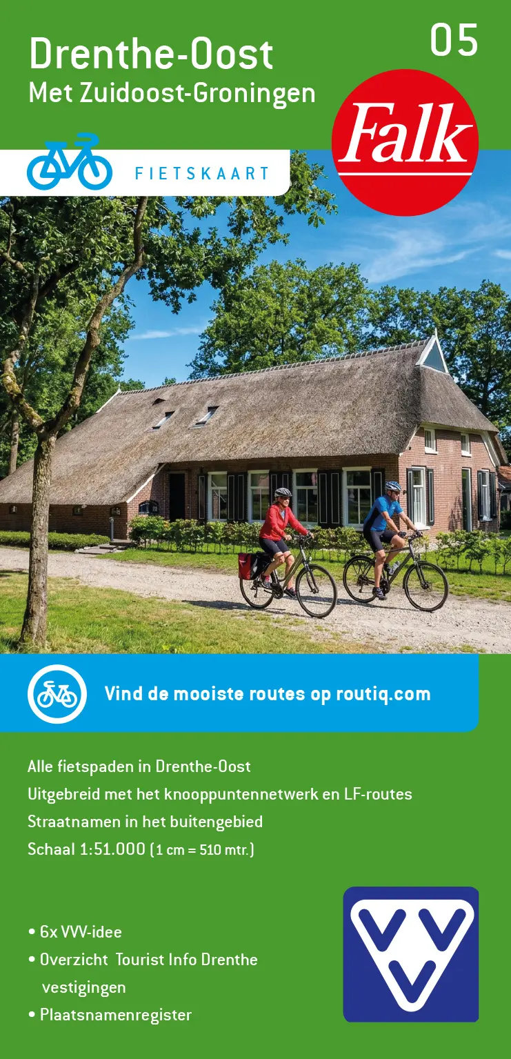 FFK-05 Drenthe-Oost | VVV fietskaart 1:50.000 9789028706385 Falk Fietskaarten met Knooppunten Fietskaarten Drenthe FFK-05 Drenthe-Oost | VVV fietskaart 1:50.000 9789028706385 Falk Fietskaarten met Knooppunten Fietskaarten Drenthe