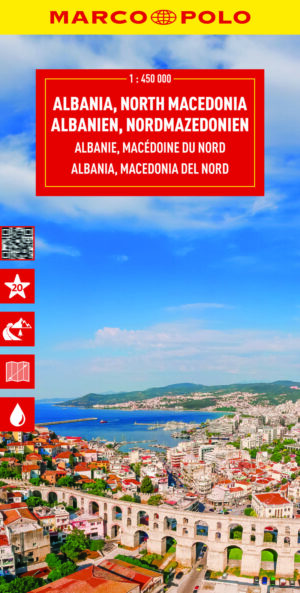 Albanië - Noord-Macedonië wegenkaart 1:450.000 9783575024114  Marco Polo (D) MP Wegenkaarten  Landkaarten en wegenkaarten Albanië, Noord-Macedonië