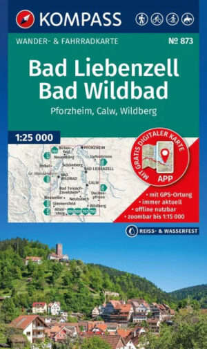 Kompass wandelkaart KP-873 wandelkaart Bad Liebenzell, Bad Wildbad 9783991215745  Kompass Wandelkaarten Kompass BW-Nord  Wandelkaarten Heidelberg, Kraichgau, Stuttgart, Neckar