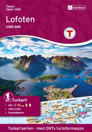 DNT-2549 Lofoten wandelkaart 1:100.000 7046660025499  Nordeca Turkart Norge 1:100.000  Wandelkaarten Lofoten en Vesterålen