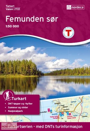 DNT-2722  Femunden Sør | topografische wandelkaart 1:50.000 7046660027226  Nordeca Turkart Norge 1:50.000  Wandelkaarten Midden-Noorwegen