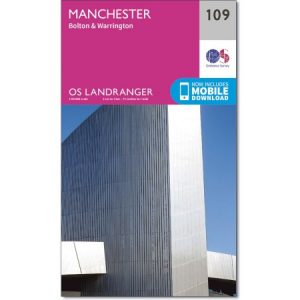 LR-109  Manchester, Bolton + Warrington | topografische wandelkaart 9780319262078  Ordnance Survey Landranger Maps 1:50.000  Wandelkaarten Liverpool & Manchester
