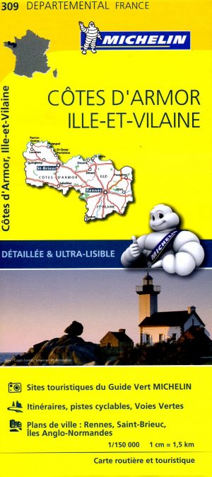 309  Côtes d Armor, Ille-et-Vilaine | Michelin wegenkaart 1:150.000 9782067202108  Michelin Local / Departementskaarten  Landkaarten en wegenkaarten Bretagne