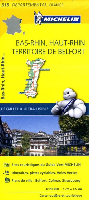 315  Bas-Rhin, Haut-Rhin, Territoire de Belfort | Michelin wegenkaart 1:150.000 9782067202177  Michelin Local / Departementskaarten  Landkaarten en wegenkaarten Vogezen