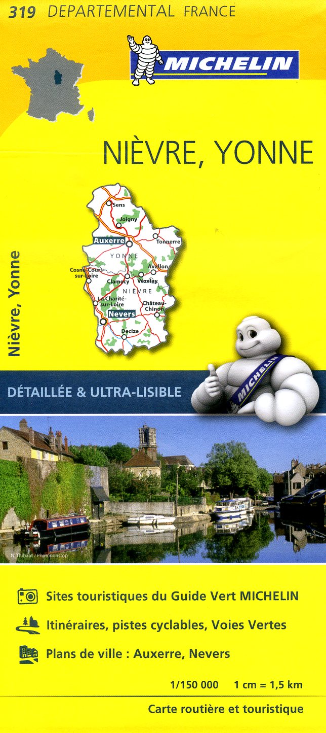319  Nièvre, Yonne | Michelin wegenkaart 1:150.000 9782067202214  Michelin Local / Departementskaarten  Landkaarten en wegenkaarten Bourgogne