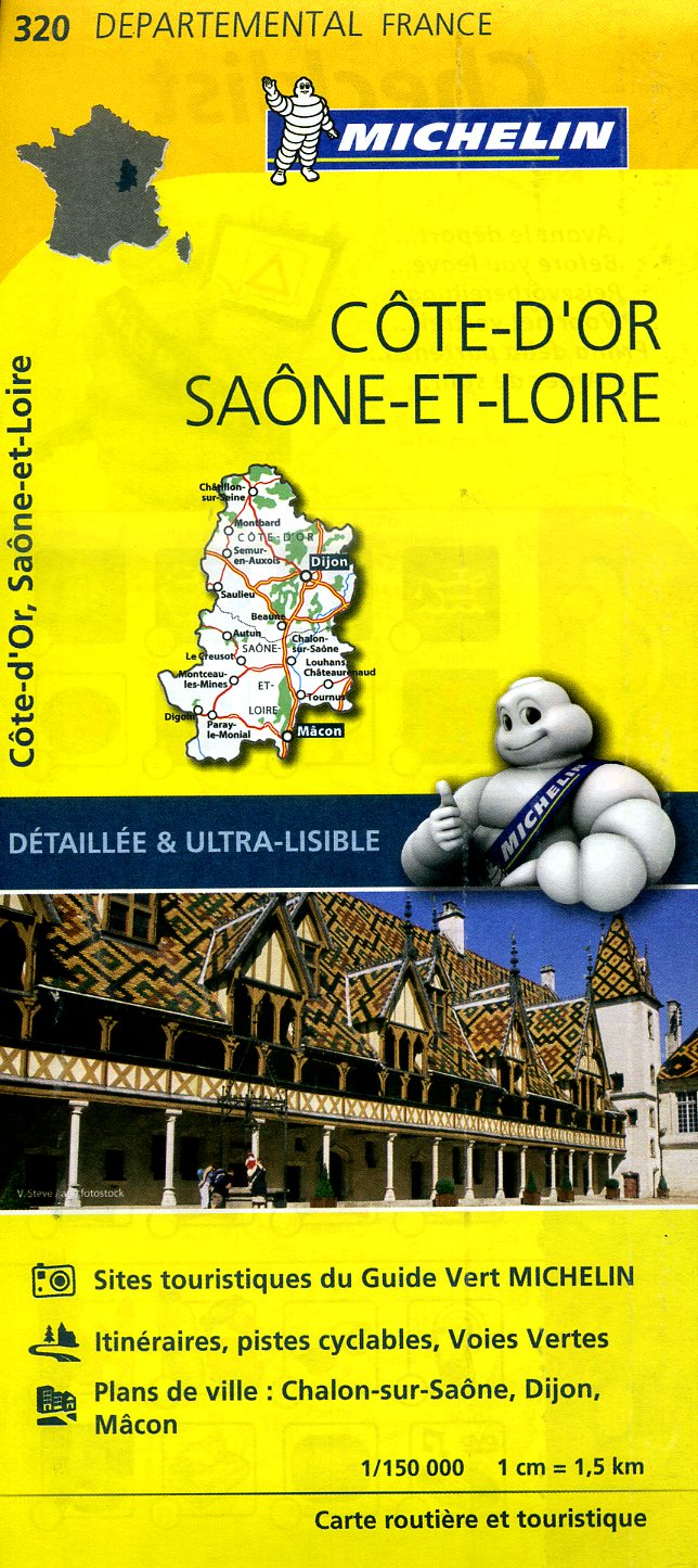 320  Côte-d Or, Saône-et-Loire | Michelin wegenkaart 1:150.000 9782067202221  Michelin Local / Departementskaarten  Landkaarten en wegenkaarten Bourgogne