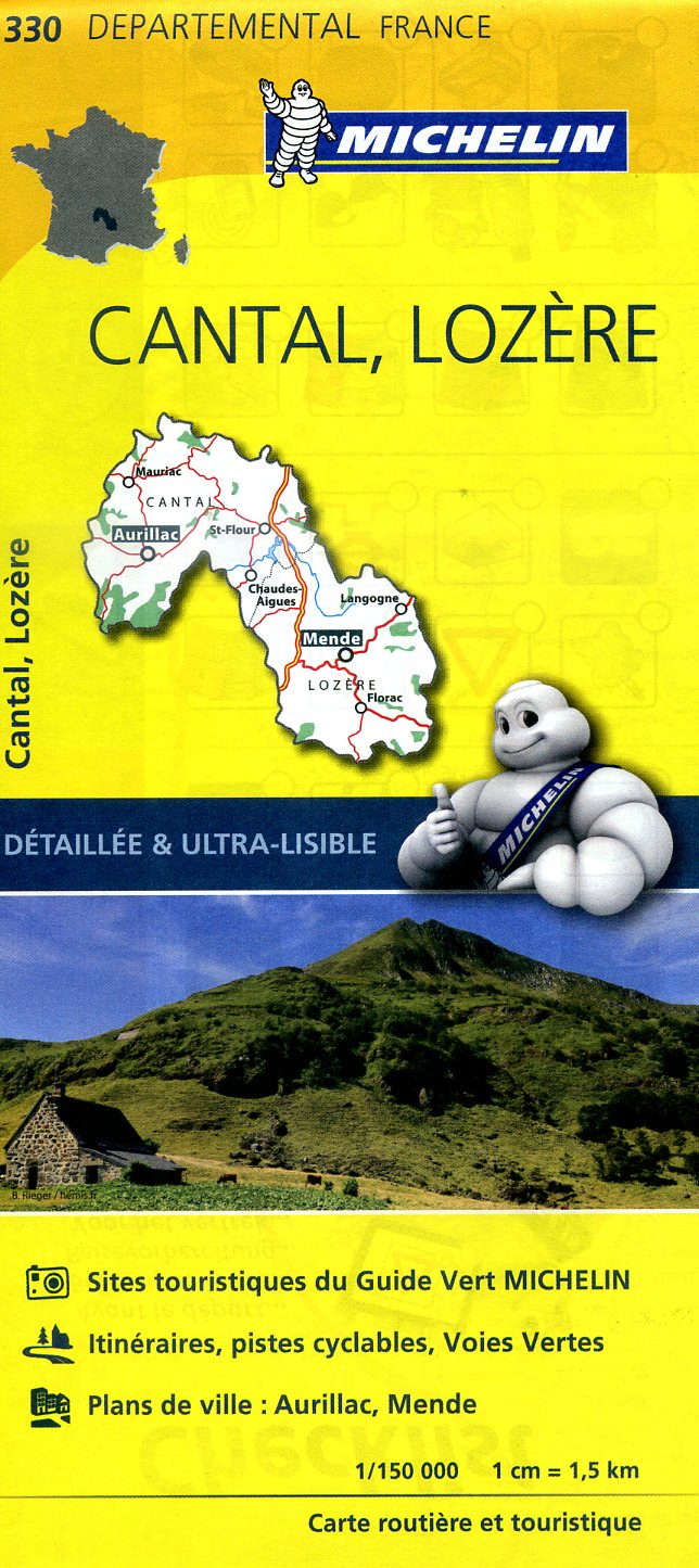 330  Cantal, Lozère | Michelin wegenkaart 1:150.000 9782067202320  Michelin Local / Departementskaarten  Landkaarten en wegenkaarten Auvergne