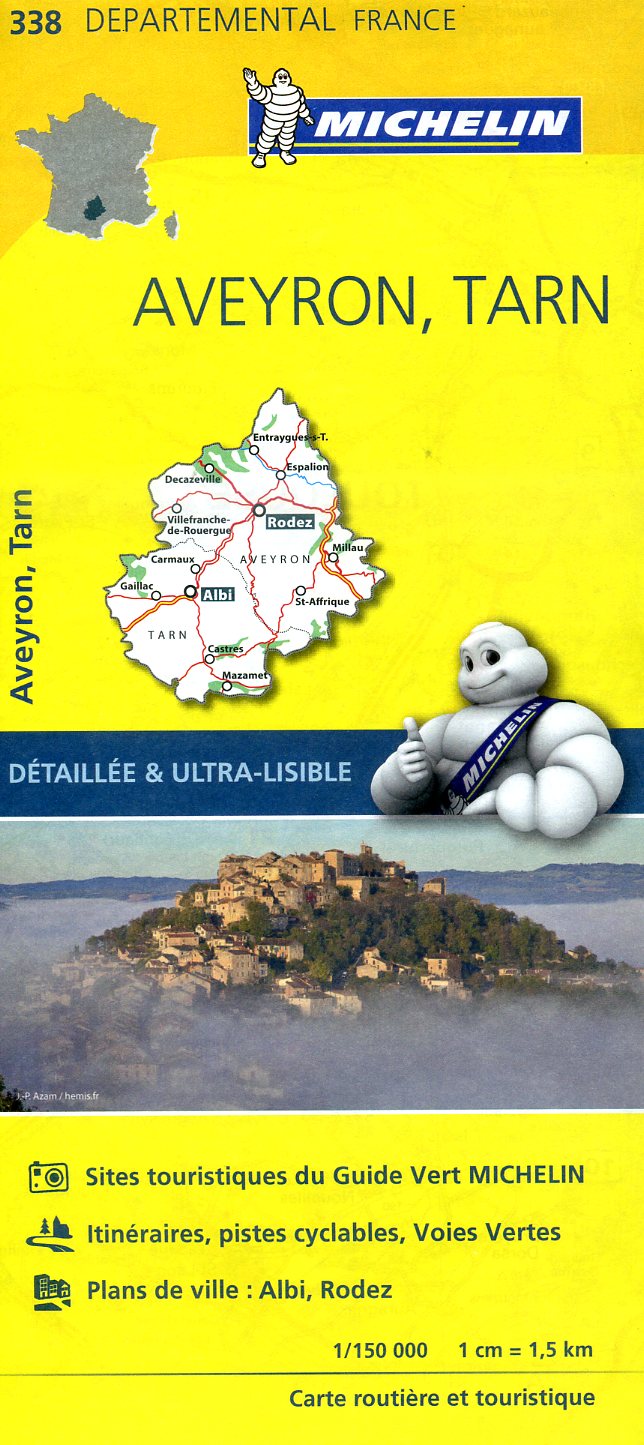 338  Aveyron, Tarn | Michelin wegenkaart 1:150.000 9782067202405  Michelin Local / Departementskaarten  Landkaarten en wegenkaarten Lot, Tarn, Toulouse