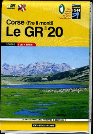 wandelkaart Le GR20 Fra il Monti  | Didier Richard 1:50.000 (Corsica, GR-20) 9782344000434  Libris Éditions Didier Richard  Meerdaagse wandelroutes, Wandelkaarten Corsica