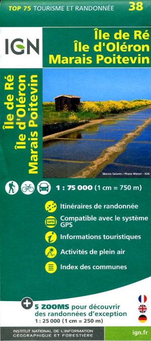 TSQ-38 Ile-de-Ré / Ile d'Oléron / Marais Poitevin | IGN overzichts- en wandelkaart 9782758532729  IGN TOP 75  Fietskaarten, Wandelkaarten Vendée, Charente