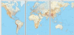 [20b]  Wereldkaart in 3 delen, gelamineerd 1:14m. (natuurkundig) 9782758534907  IGN   Wandkaarten Wereld als geheel