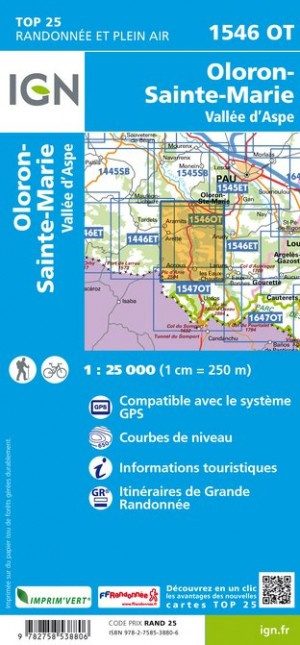 wandelkaart 1546OT Oloron-Sainte-Marie 1:25.000 9782758538806  IGN IGN 25 Franse Pyreneeën  Wandelkaarten Franse Pyreneeën