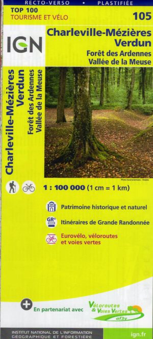 SV-105  Charleville-Mézières, Verdun | omgevingskaart / fietskaart 1:100.000 9782758540779  IGN Série Verte 1:100.000  Fietskaarten, Landkaarten en wegenkaarten Champagne, Franse Ardennen