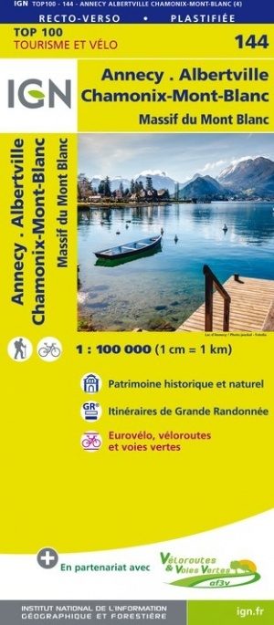 SV-144  Annecy, Thonon-les-Bains | omgevingskaart / fietskaart 1:100.000 9782758543770  IGN Série Verte 1:100.000  Fietskaarten, Landkaarten en wegenkaarten Mont Blanc, Chamonix, Haute-Savoie