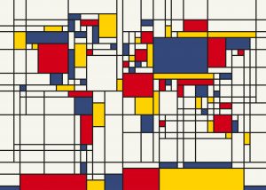 Mondrian World Map | Mondriaan wereldkaart 9789075295047 Michael Tompsett Stanley & Livingstone   Wandkaarten Wereld als geheel